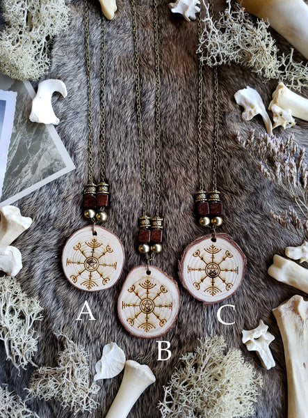 Natural Wood Rounds Talisman Necklaces