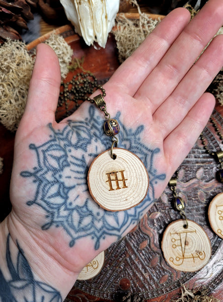 Wood Round Illusion Rune Necklaces