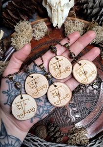 Wood Round Illusion Rune Necklaces