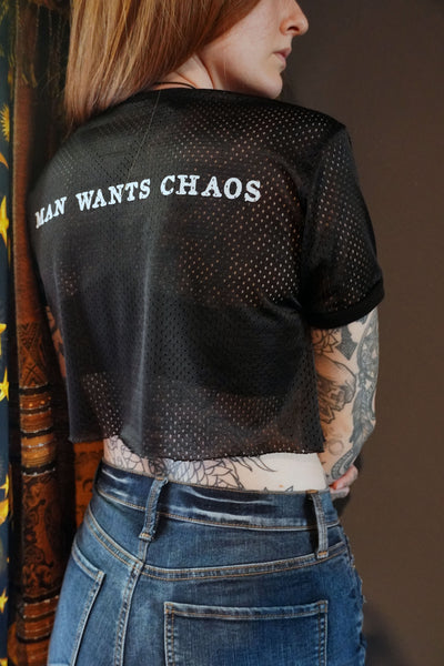 Chaos Cropped Mesh Ringer Tee